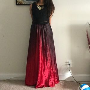 Betsy Adam black aNd red ombré satin ball gown